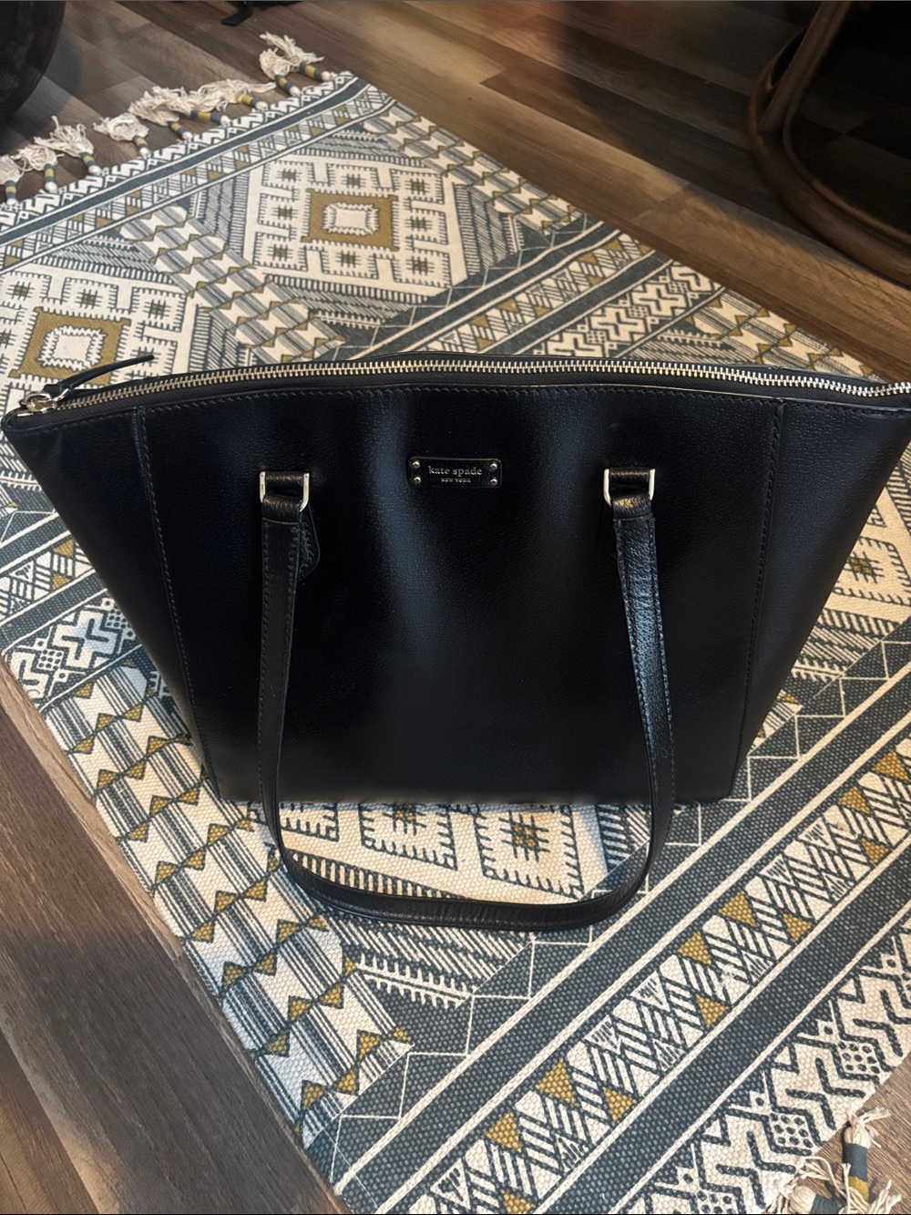 kate spade Black Leather Zip-Top Tote